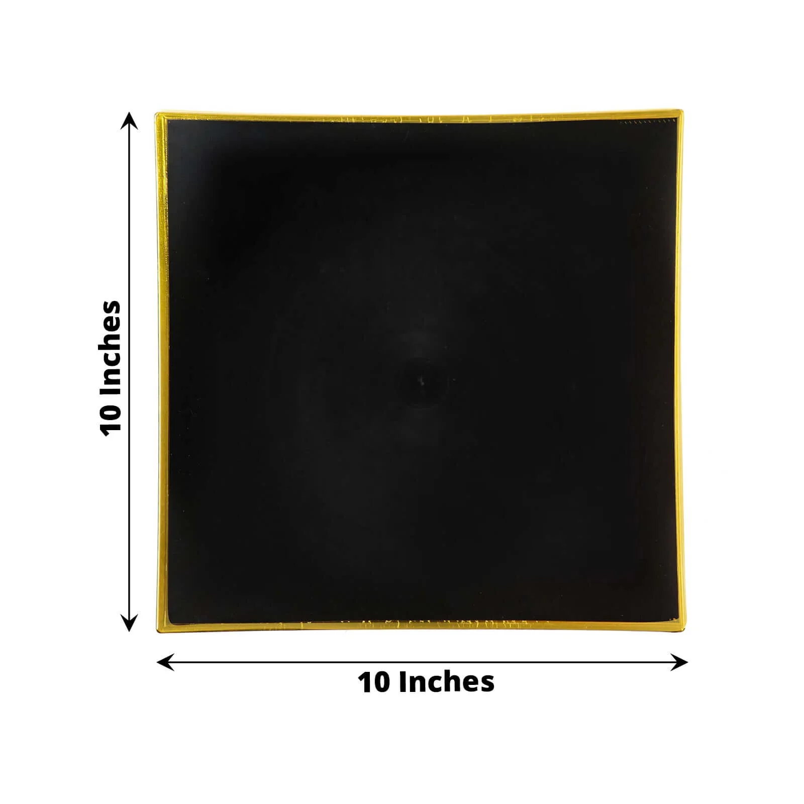 10-Pack Plastic Square Dinner Plates 10" Black Concave Style with Gold Rim - Modern Disposable Party Plates - Image 2