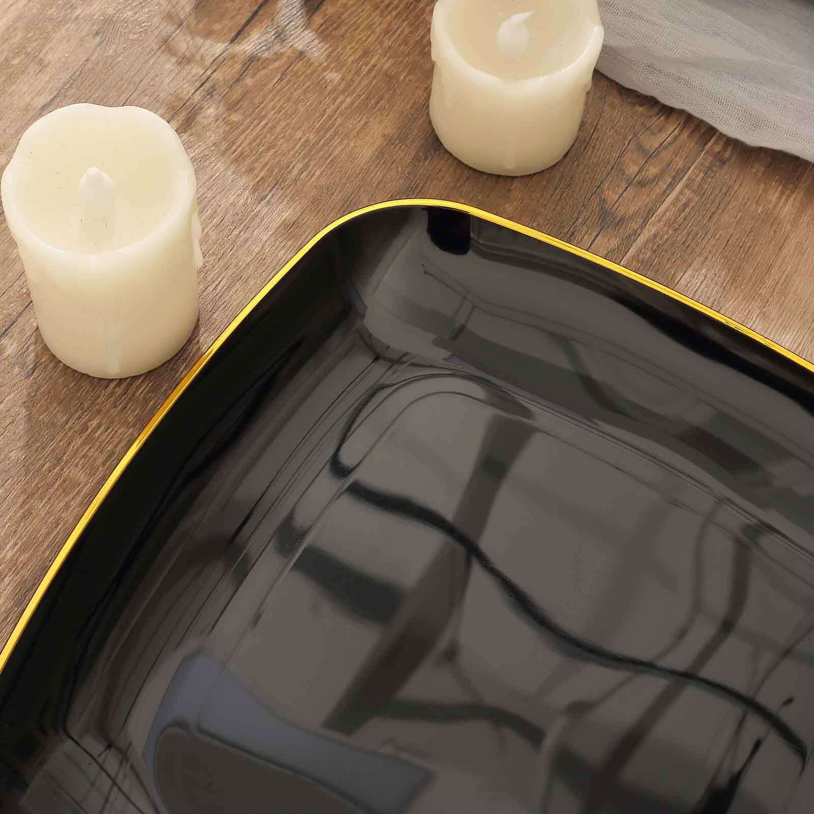 10-Pack Plastic Square Dinner Plates 10" Black with Gold Rim - Sleek Disposable Lunch Party Plates - Image 11