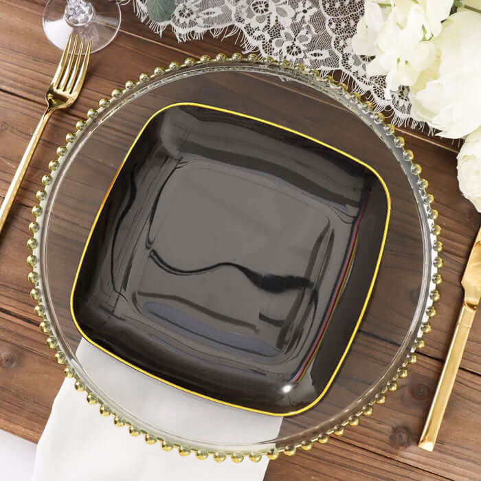 10-Pack Plastic Square Dinner Plates 10" Black with Gold Rim - Sleek Disposable Lunch Party Plates - Image 12