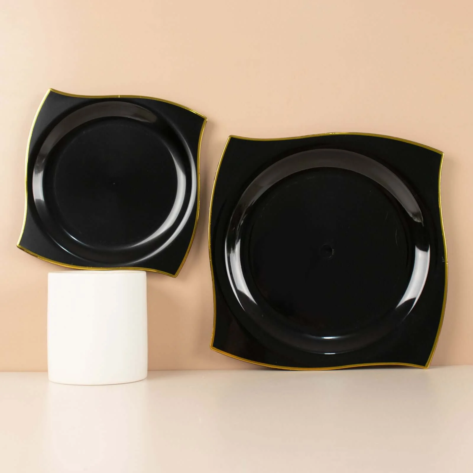 10-Pack Plastic Square Dinner Plates 10" Black with Gold Wavy Rim Modern - Disposable Party Plates - Image 8