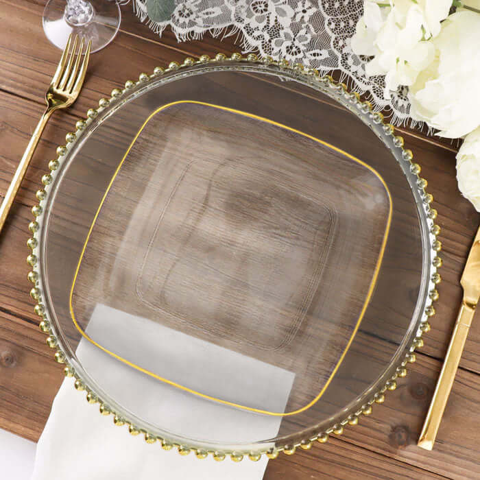 10-Pack Plastic Square Dinner Plates 10" Clear with Gold Rim - Sleek Disposable Lunch Party Plates - Image 12