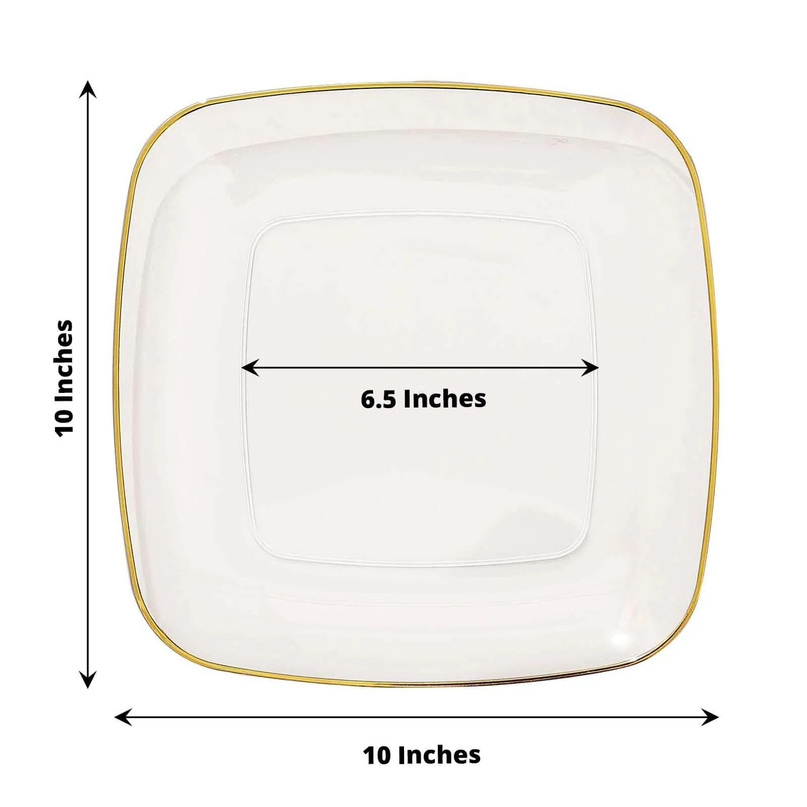 10-Pack Plastic Square Dinner Plates 10" Clear with Gold Rim - Sleek Disposable Lunch Party Plates - Image 3