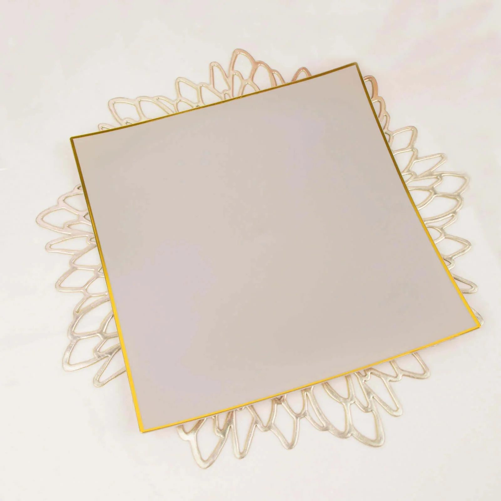 10-Pack Plastic Square Dinner Plates 10" Taupe Concave Style with Gold Rim - Modern Disposable Party Plates - Image 6