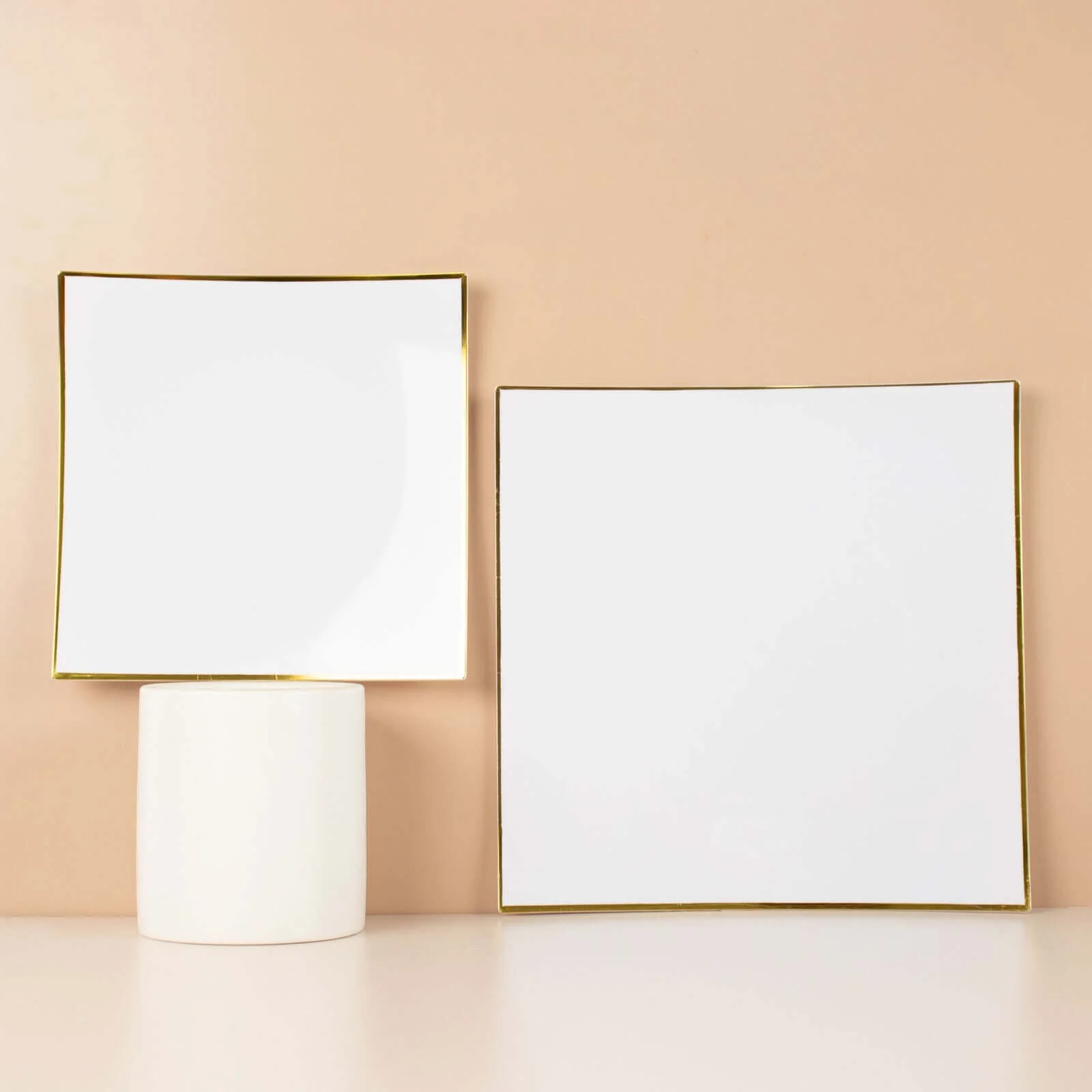 10-Pack Plastic Square Dinner Plates 10" White Concave Style with Gold Rim - Modern Disposable Party Plates for Formal Dinners & Banquets - Image 9