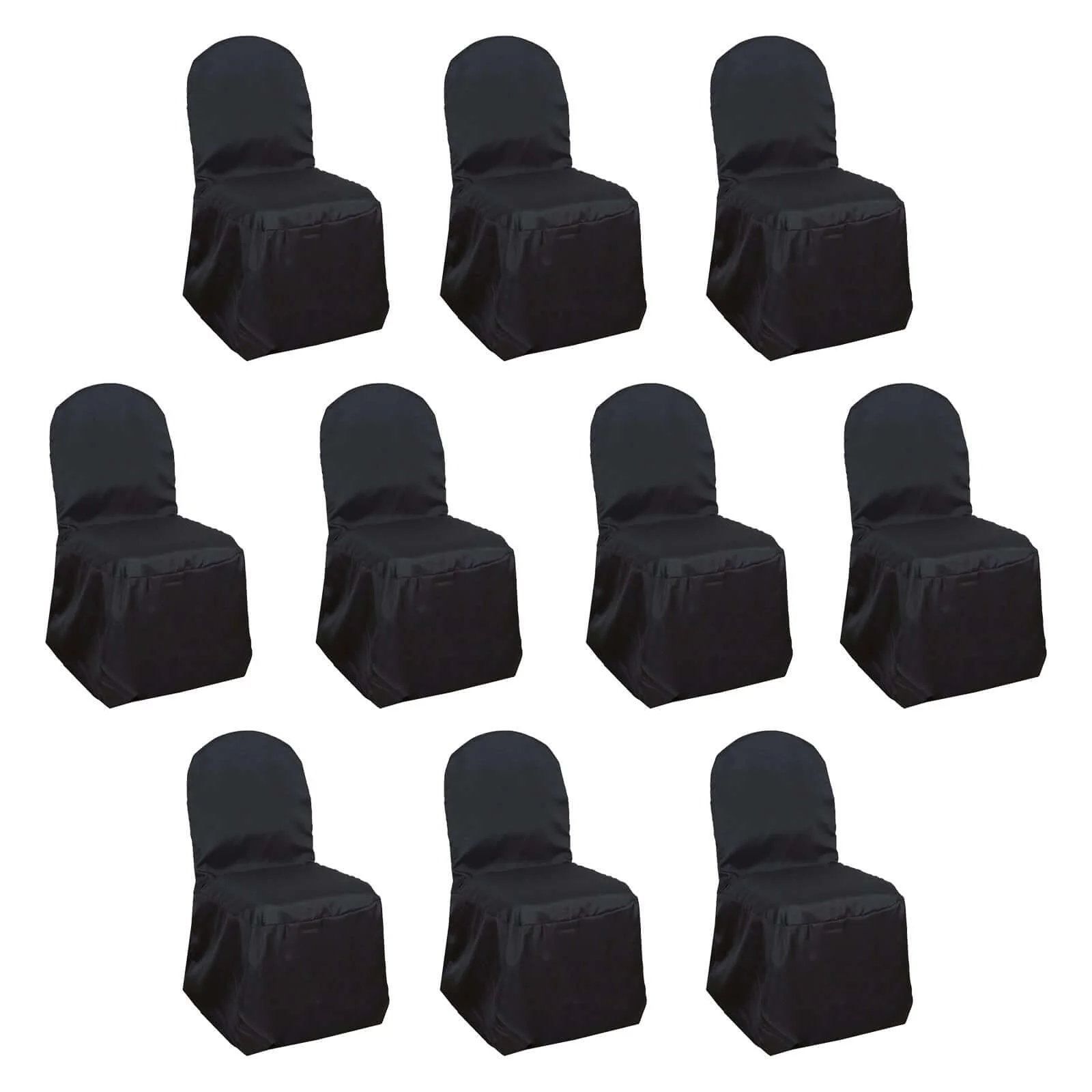 10 Pack Polyester Banquet Chair Covers Black - Reusable Stain-Resistant Slipcovers