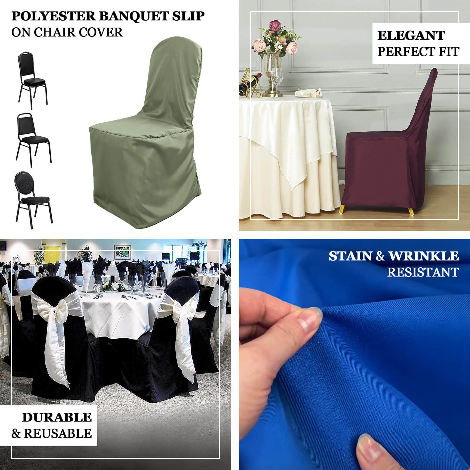 10 Pack Polyester Banquet Chair Covers Dusty Blue - Reusable Stain-Resistant Slipcovers - Image 4