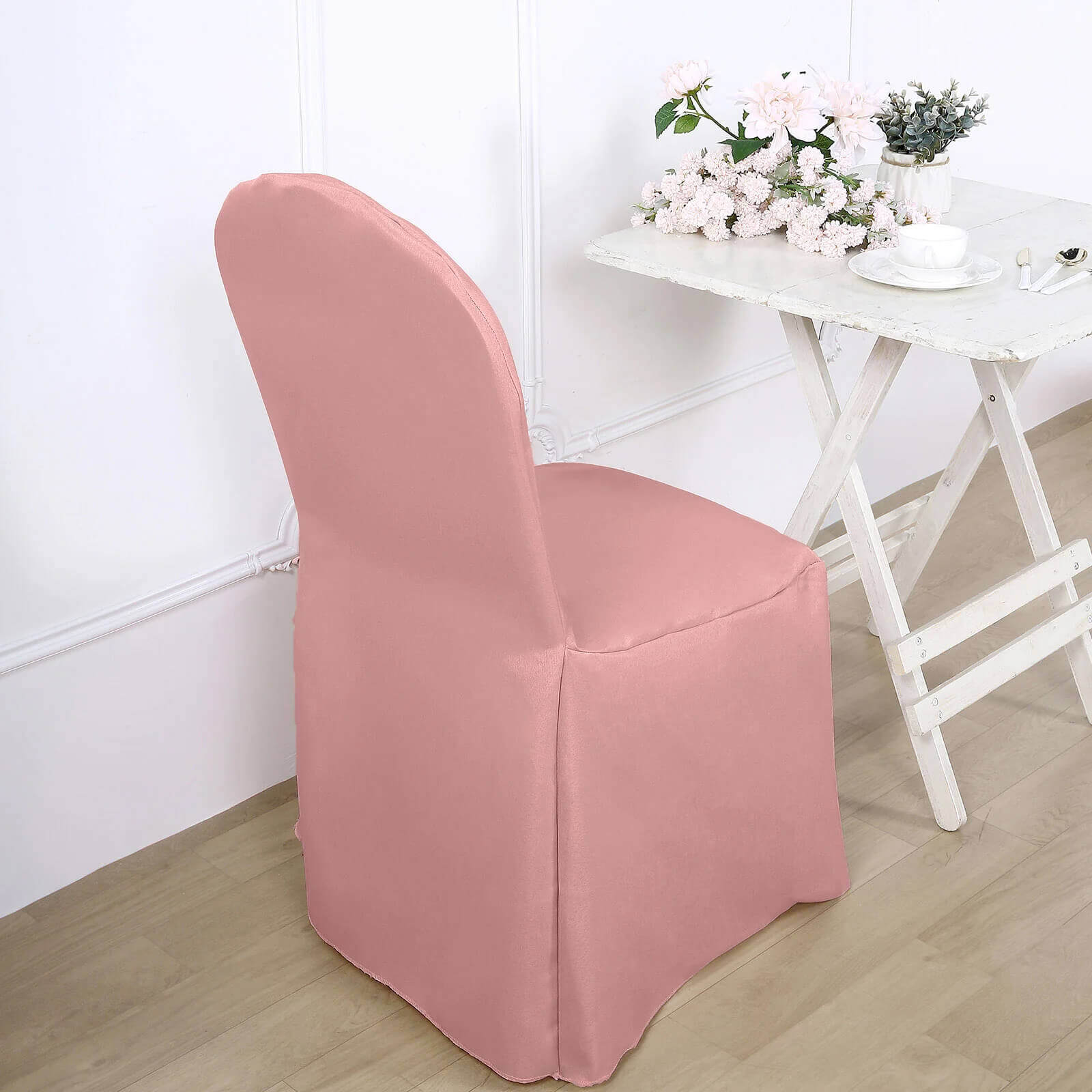 10 Pack Polyester Banquet Chair Covers Dusty Rose - Reusable Stain-Resistant Slipcovers - Image 6