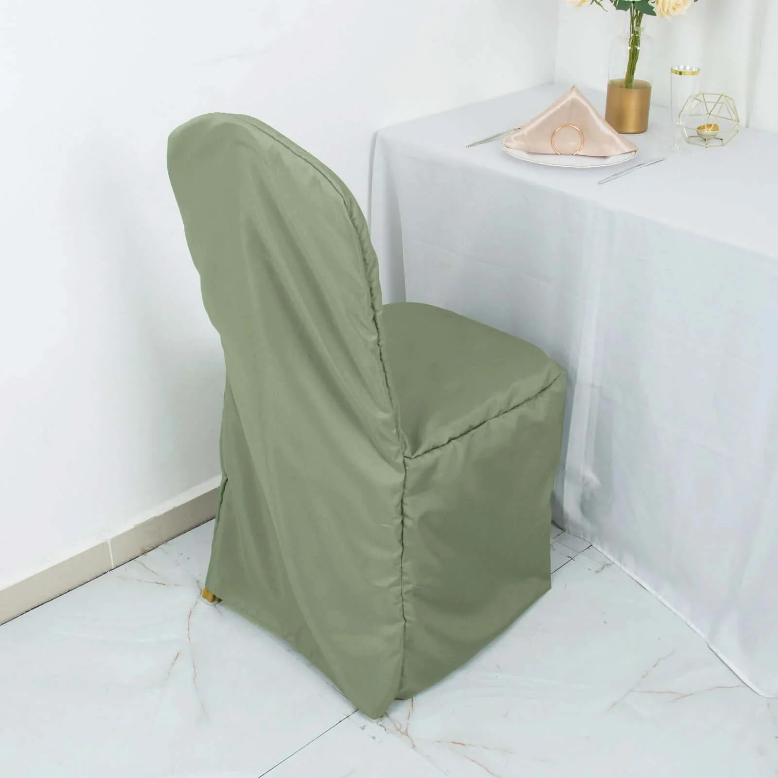 10 Pack Polyester Banquet Chair Covers Dusty Sage Green - Reusable Stain-Resistant Slipcovers - Image 6