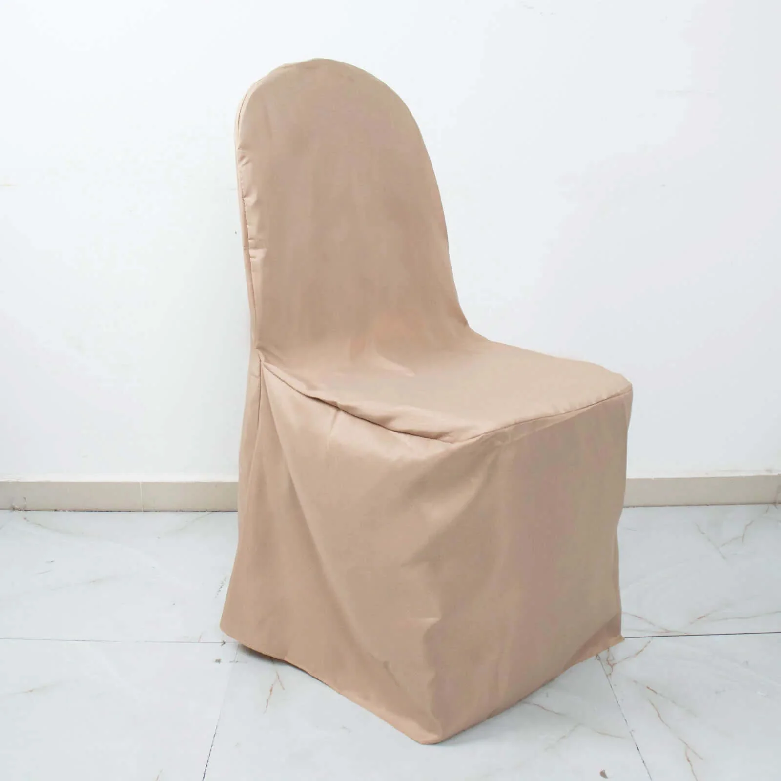10 Pack Polyester Banquet Chair Covers Nude - Reusable Stain-Resistant Slipcovers - Image 2