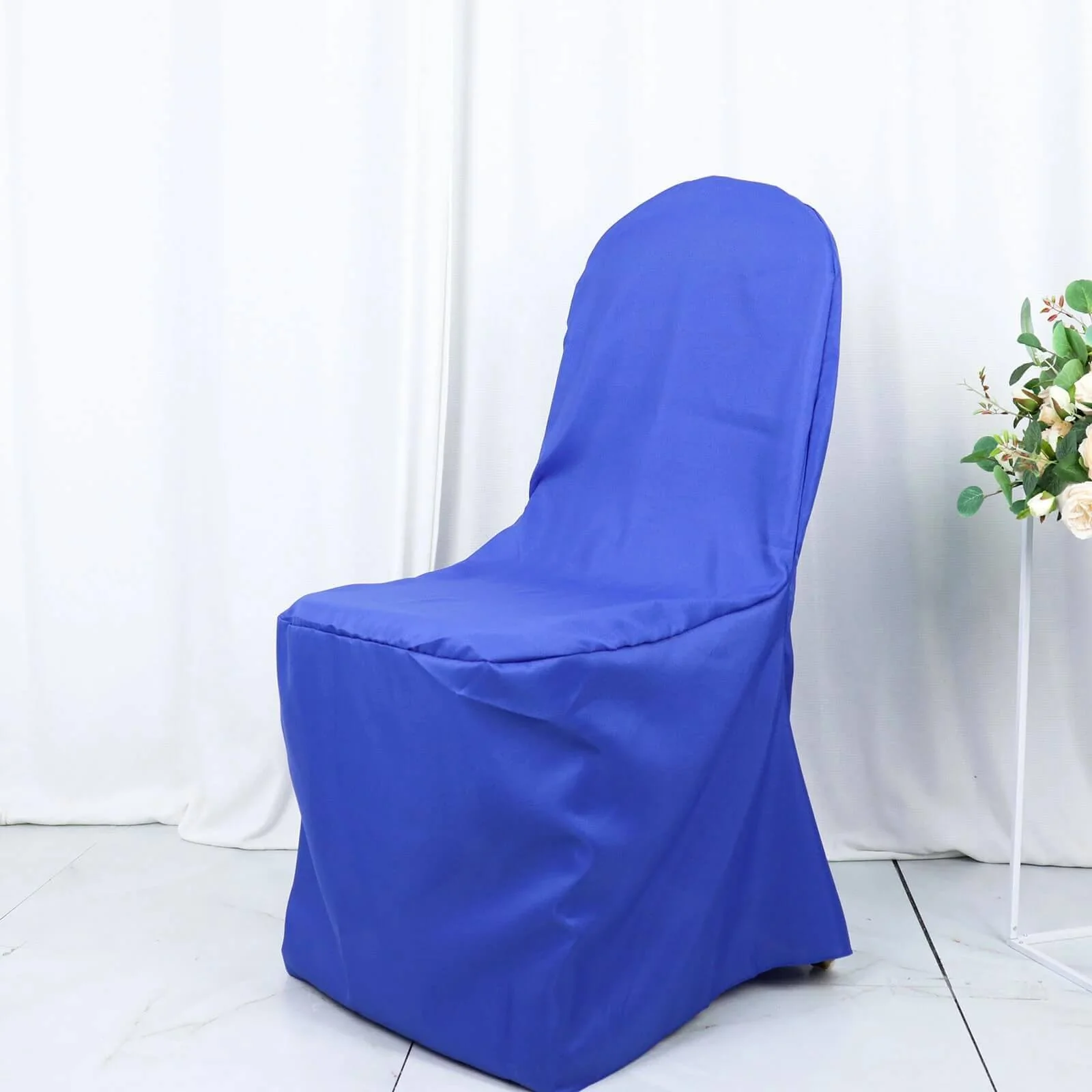 10 Pack Polyester Banquet Chair Covers Royal Blue - Reusable Stain-Resistant Slipcovers - Image 2