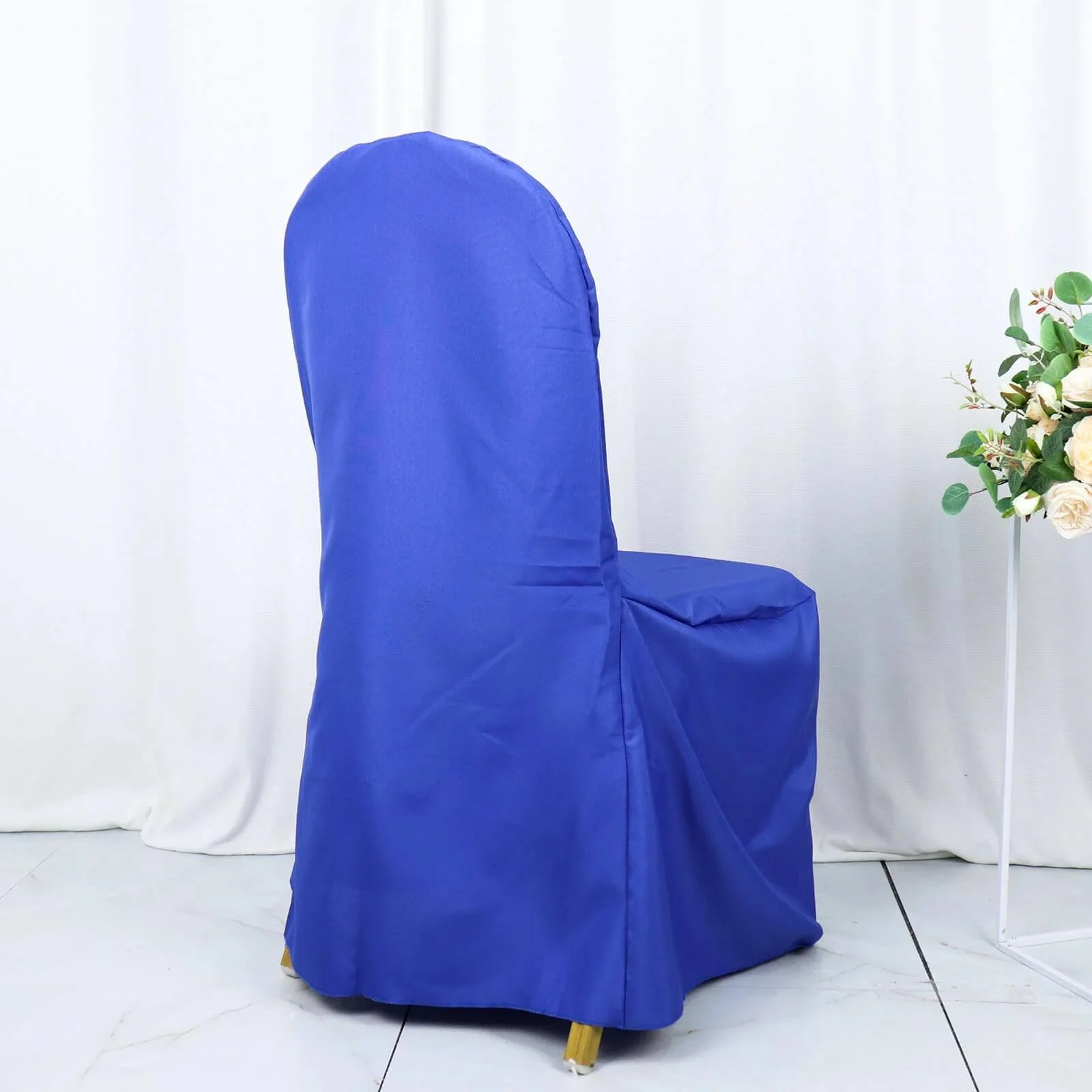 10 Pack Polyester Banquet Chair Covers Royal Blue - Reusable Stain-Resistant Slipcovers - Image 5