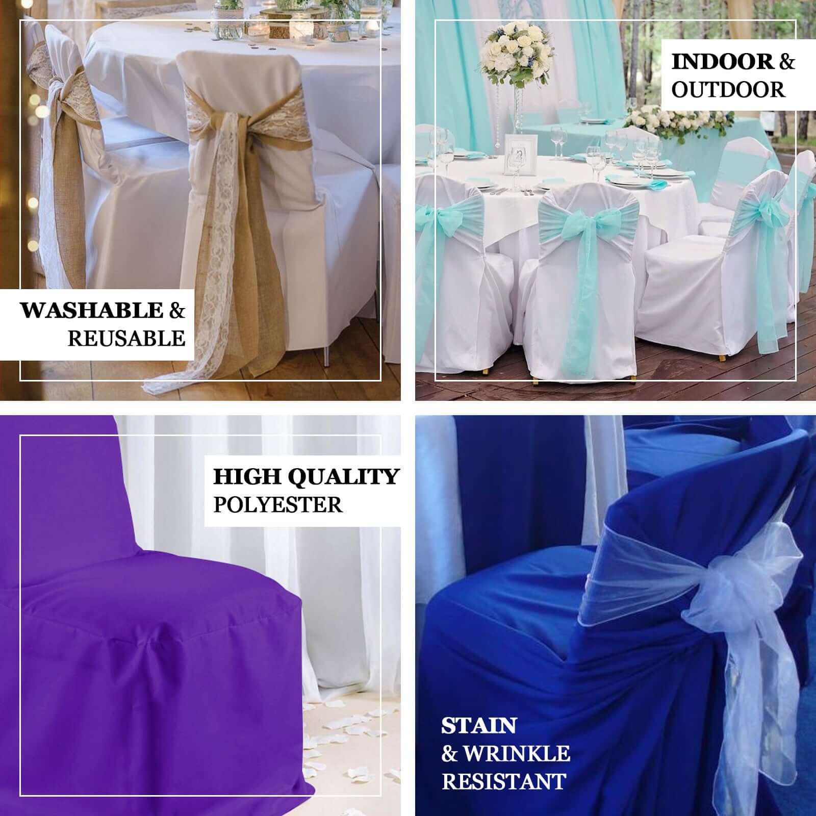 10 Pack Polyester Banquet Chair Covers Royal Blue - Reusable Stain-Resistant Slipcovers - Image 8
