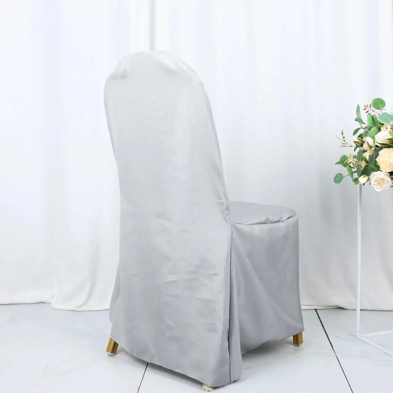 10 Pack Polyester Banquet Chair Covers Silver - Reusable Stain-Resistant Slipcovers - Image 6