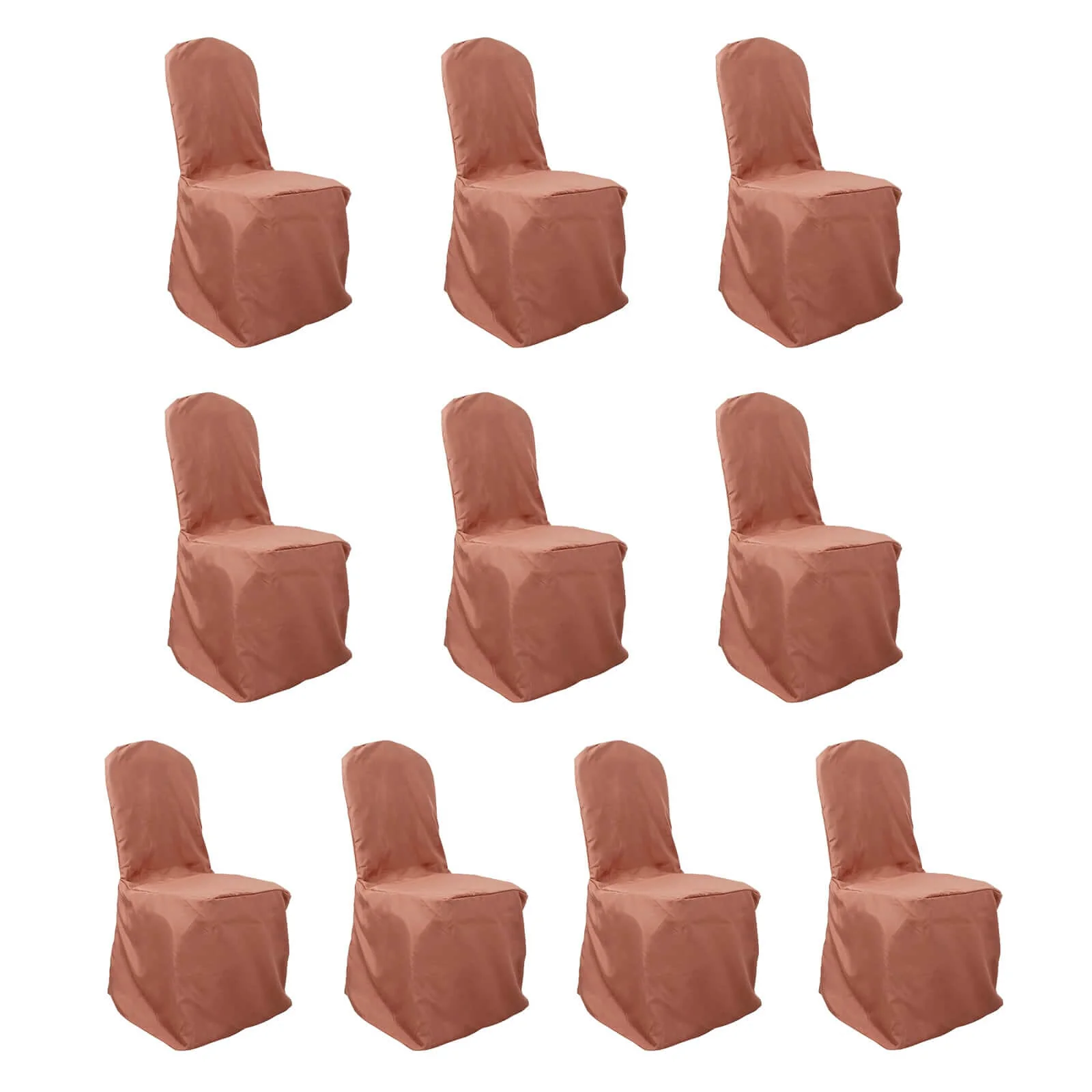 10 Pack Polyester Banquet Chair Covers Terracotta (Rust) - Reusable Stain-Resistant Slipcovers - Image 2