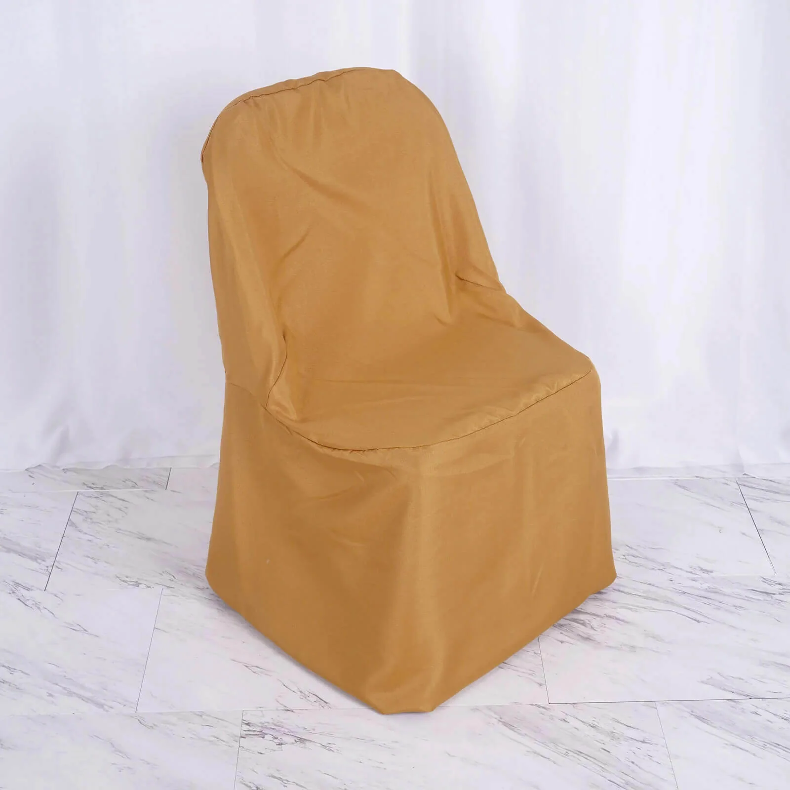 10 Pack Polyester Folding Chair Covers Gold - Reusable Stain-Resistant Slip-On Covers for Weddings & Parties - Image 2
