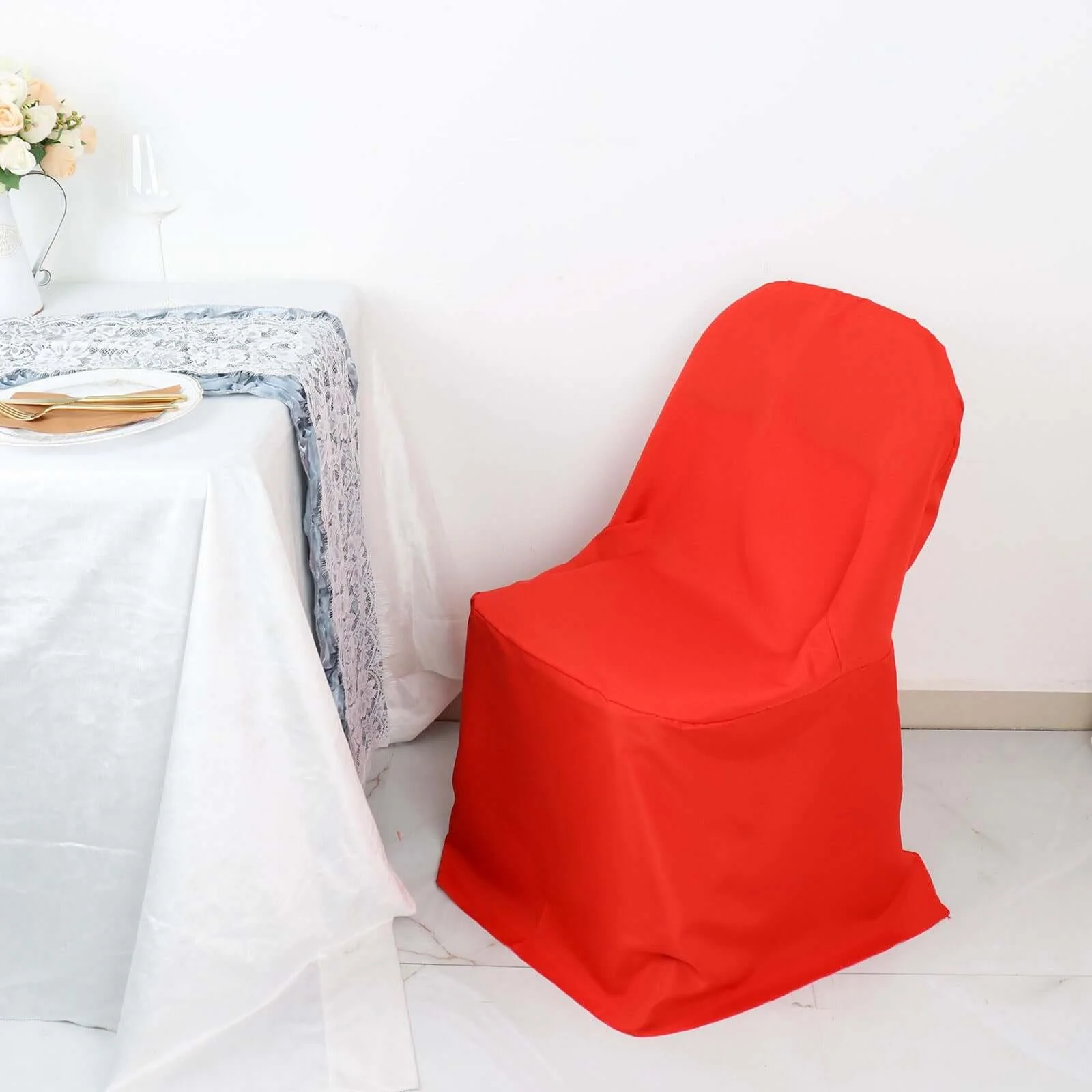 10 Pack Polyester Folding Chair Covers Red - Reusable Stain-Resistant Slipcovers - Image 12