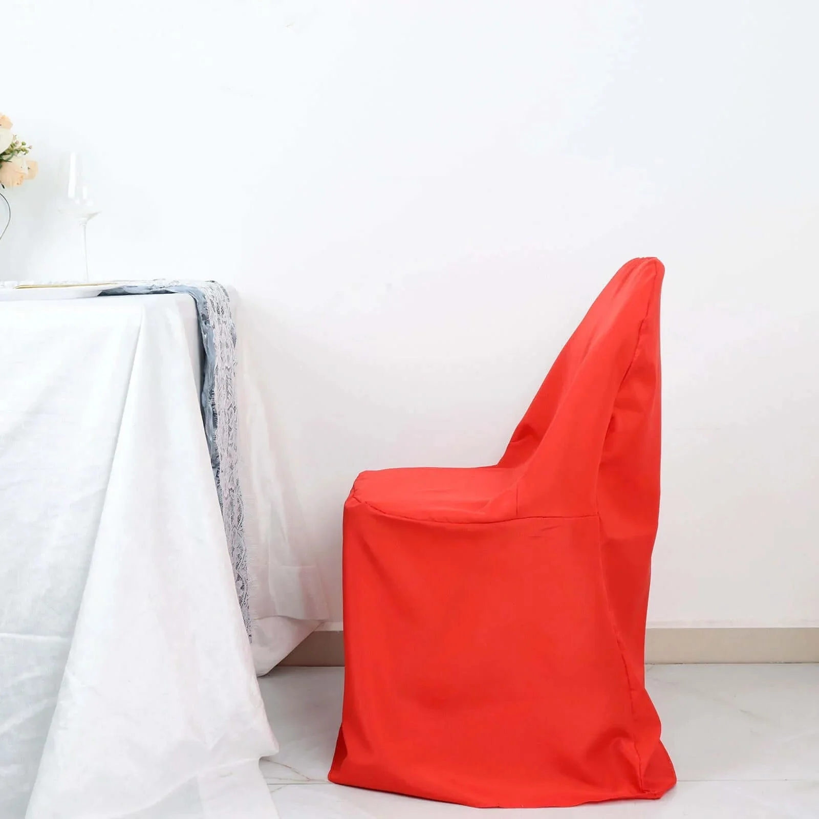 10 Pack Polyester Folding Chair Covers Red - Reusable Stain-Resistant Slipcovers - Image 8