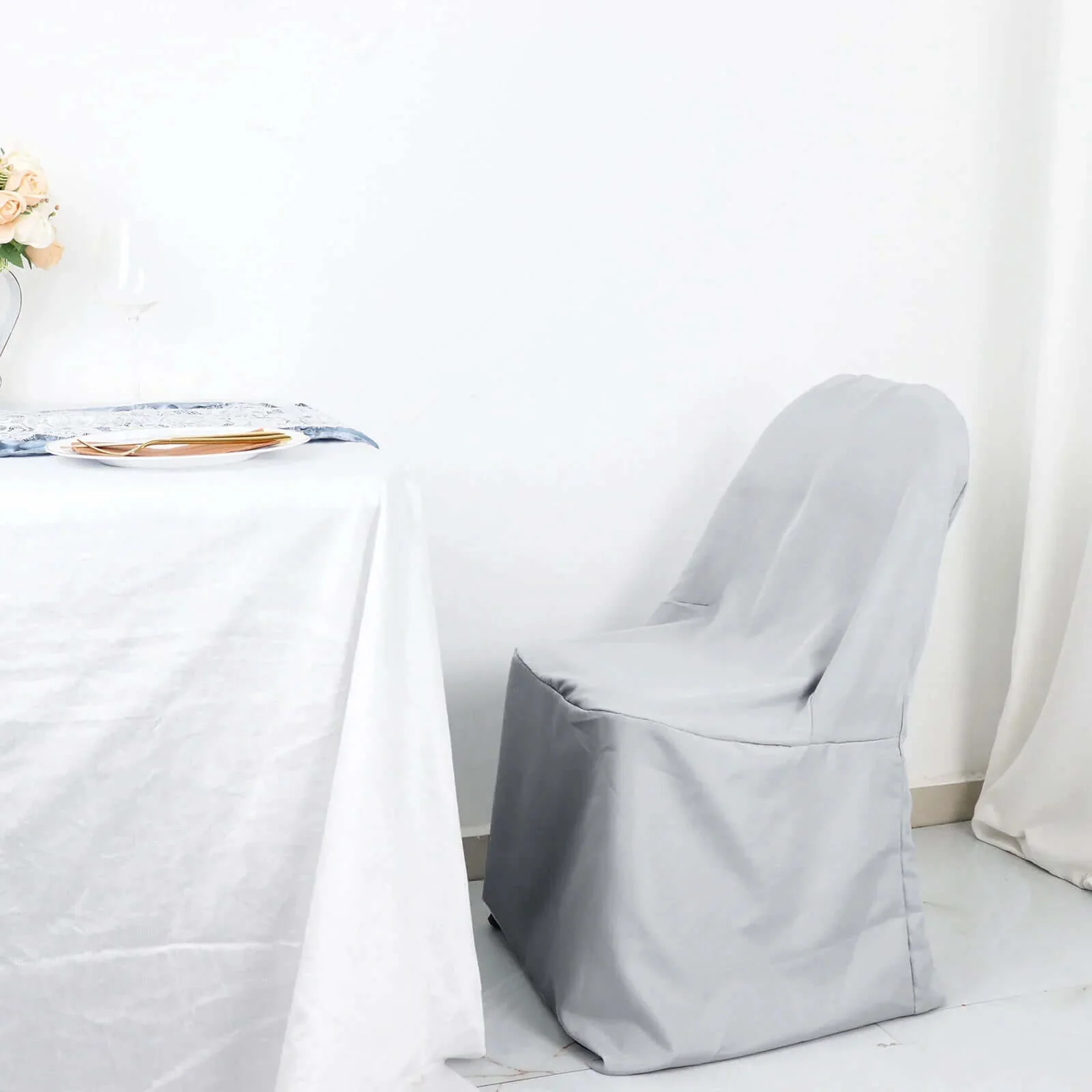10 Pack Polyester Folding Chair Covers Silver - Reusable Stain-Resistant Slipcovers - Image 10