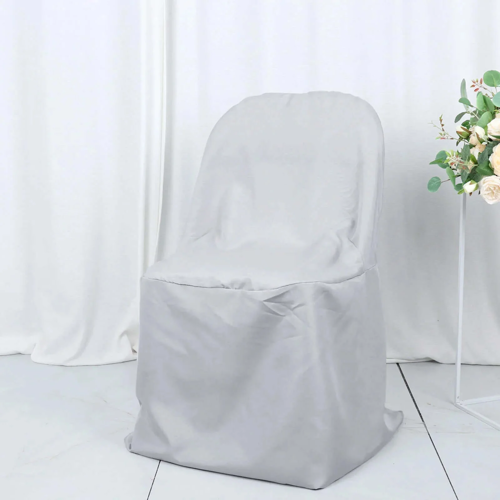 10 Pack Polyester Folding Chair Covers Silver - Reusable Stain-Resistant Slipcovers - Image 7