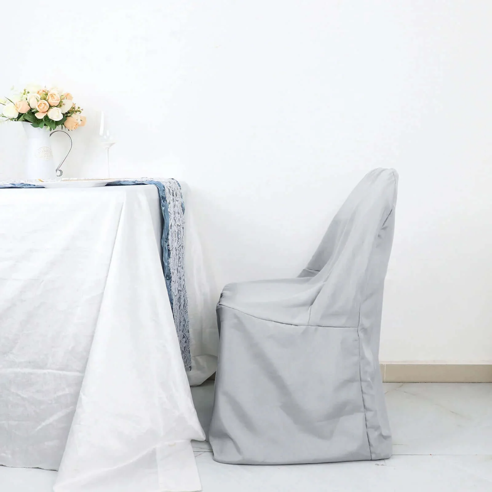 10 Pack Polyester Folding Chair Covers Silver - Reusable Stain-Resistant Slipcovers - Image 8