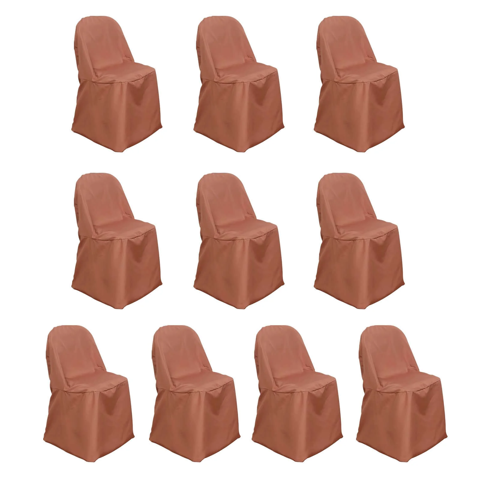 10 Pack Polyester Folding Chair Covers Terracotta (Rust) - Reusable Stain-Resistant Slipcovers - Image 3