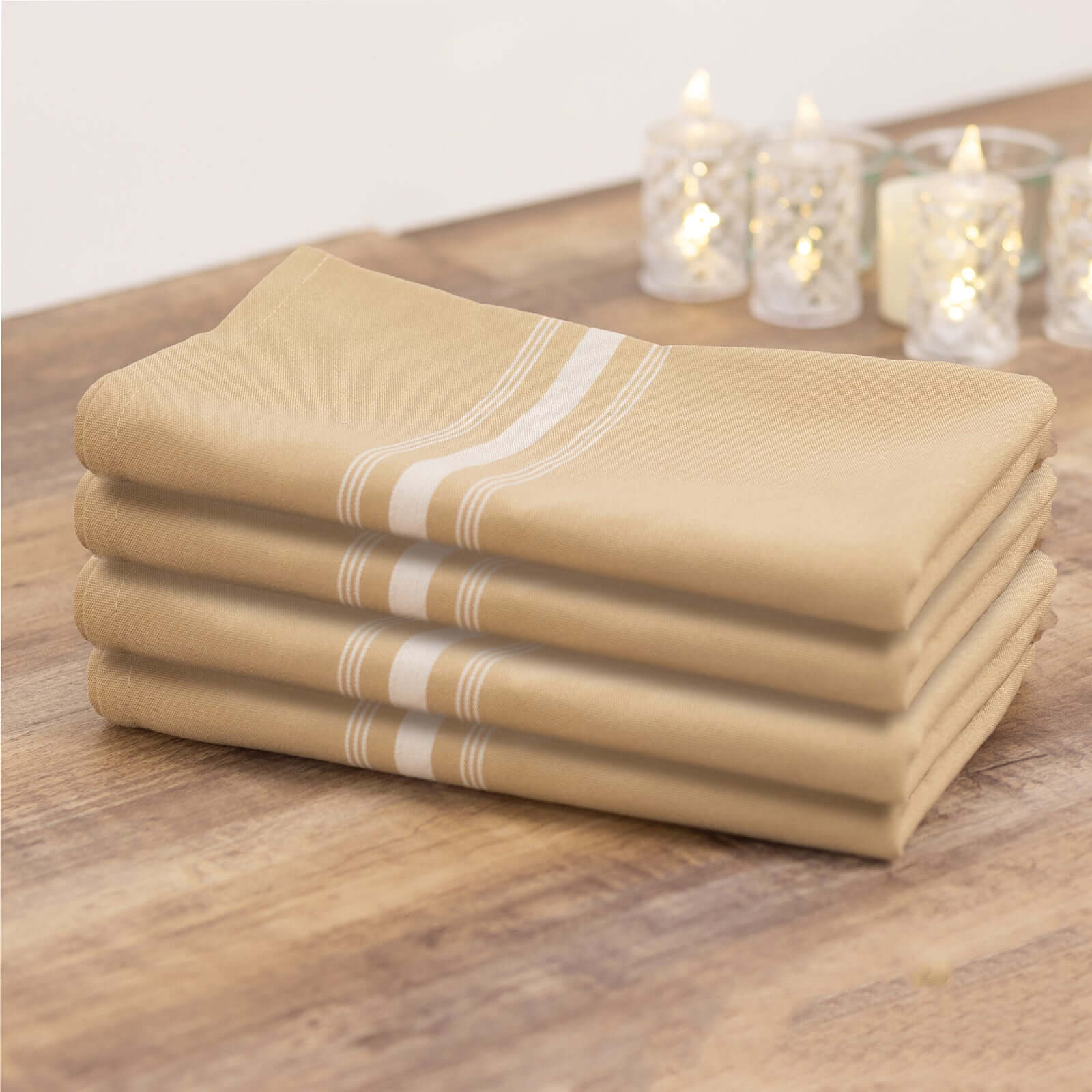 10 Pack Premium Spun Polyester Napkins 18"x22" Champagne /White Bistro Style - Soft & Highly Durable Dinner Napkins