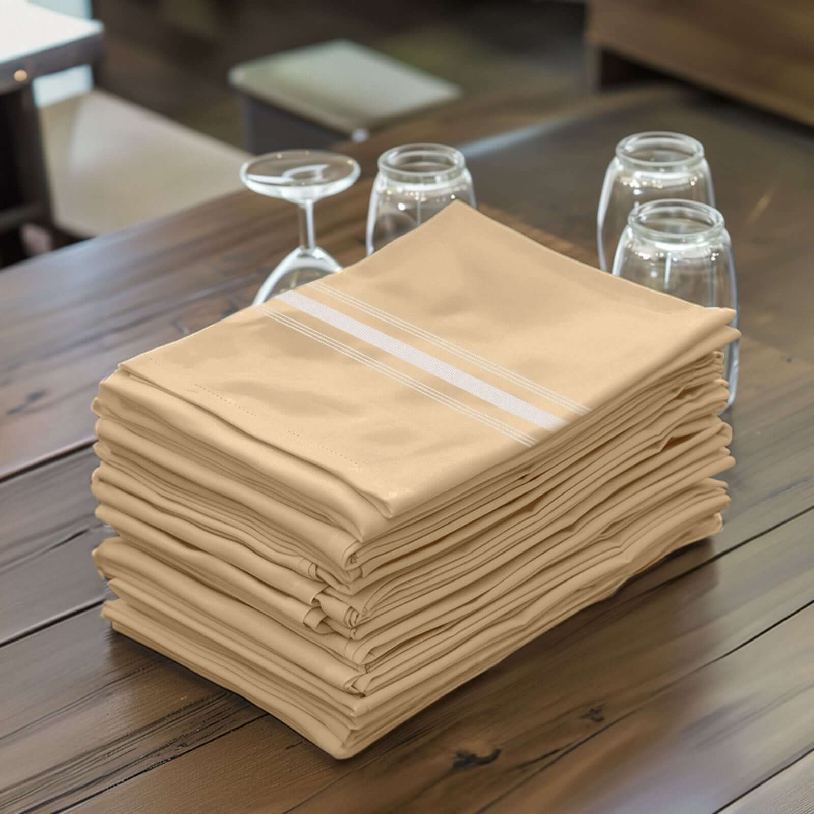10 Pack Premium Spun Polyester Napkins 18"x22" Champagne /White Bistro Style - Soft & Highly Durable Dinner Napkins - Image 6