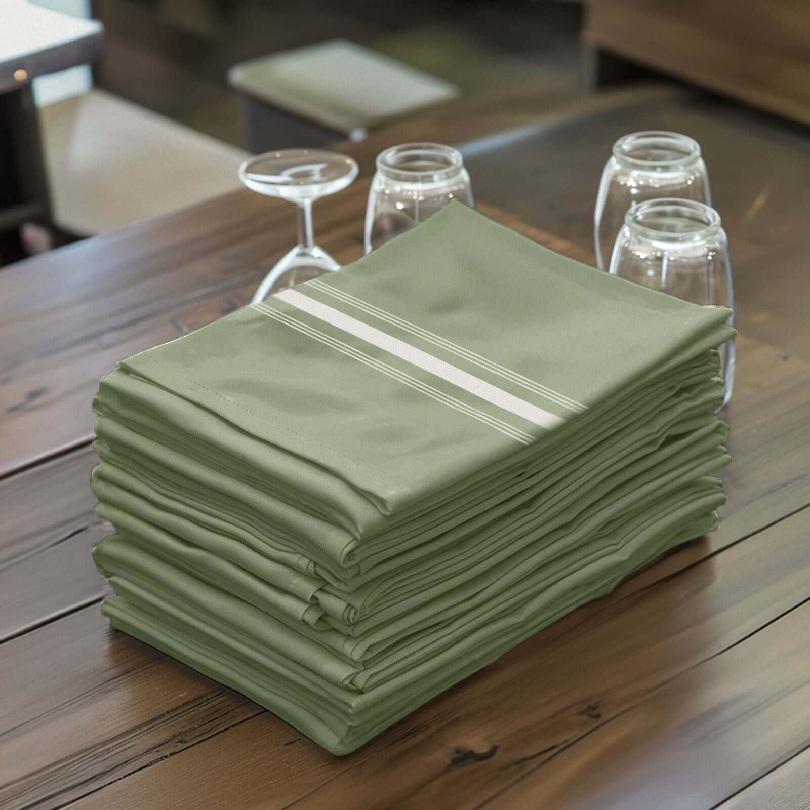10 Pack Premium Spun Polyester Napkins 18"x22" Dusty Sage Green/White Bistro Style - Soft & Highly Durable Dinner Napkins - Image 6