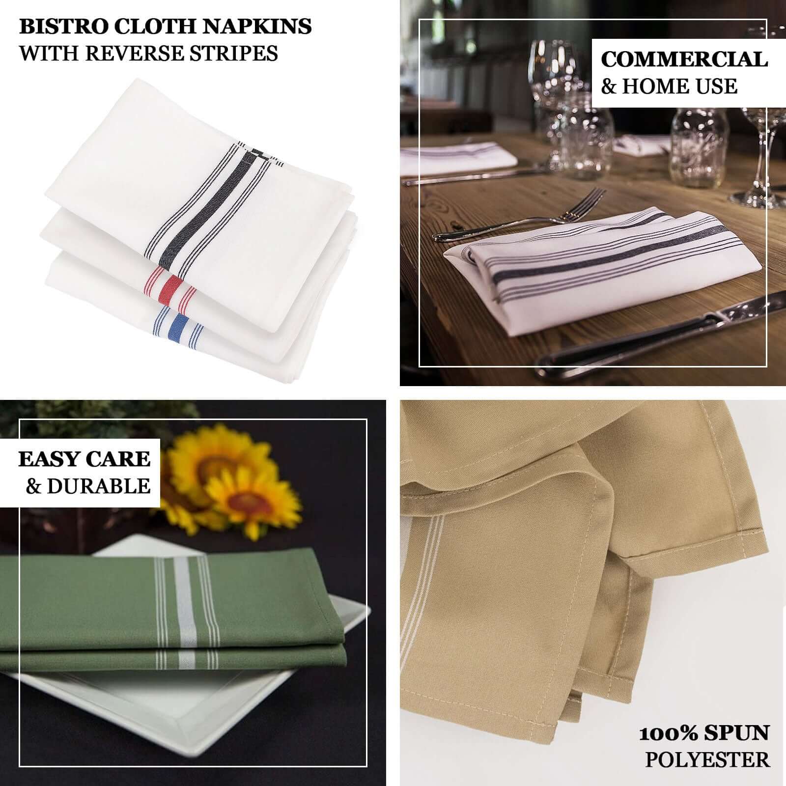 10 Pack Premium Spun Polyester Napkins 18"x22" White/Black Bistro Style - Soft and Highly Durable Dinner Napkins for Weddings & Celebrations - Image 4
