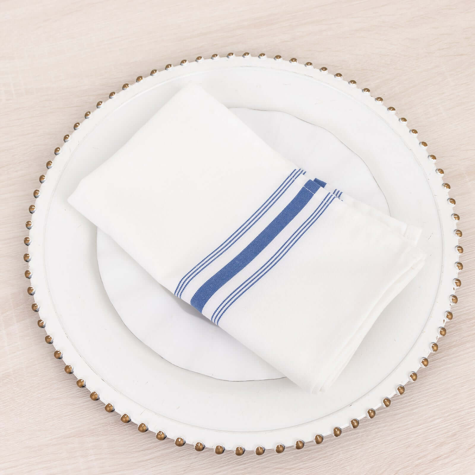 10 Pack Premium Spun Polyester Napkins 18"x22" White/Blue Bistro Style - Soft & Highly Durable Dinner Napkins - Image 3