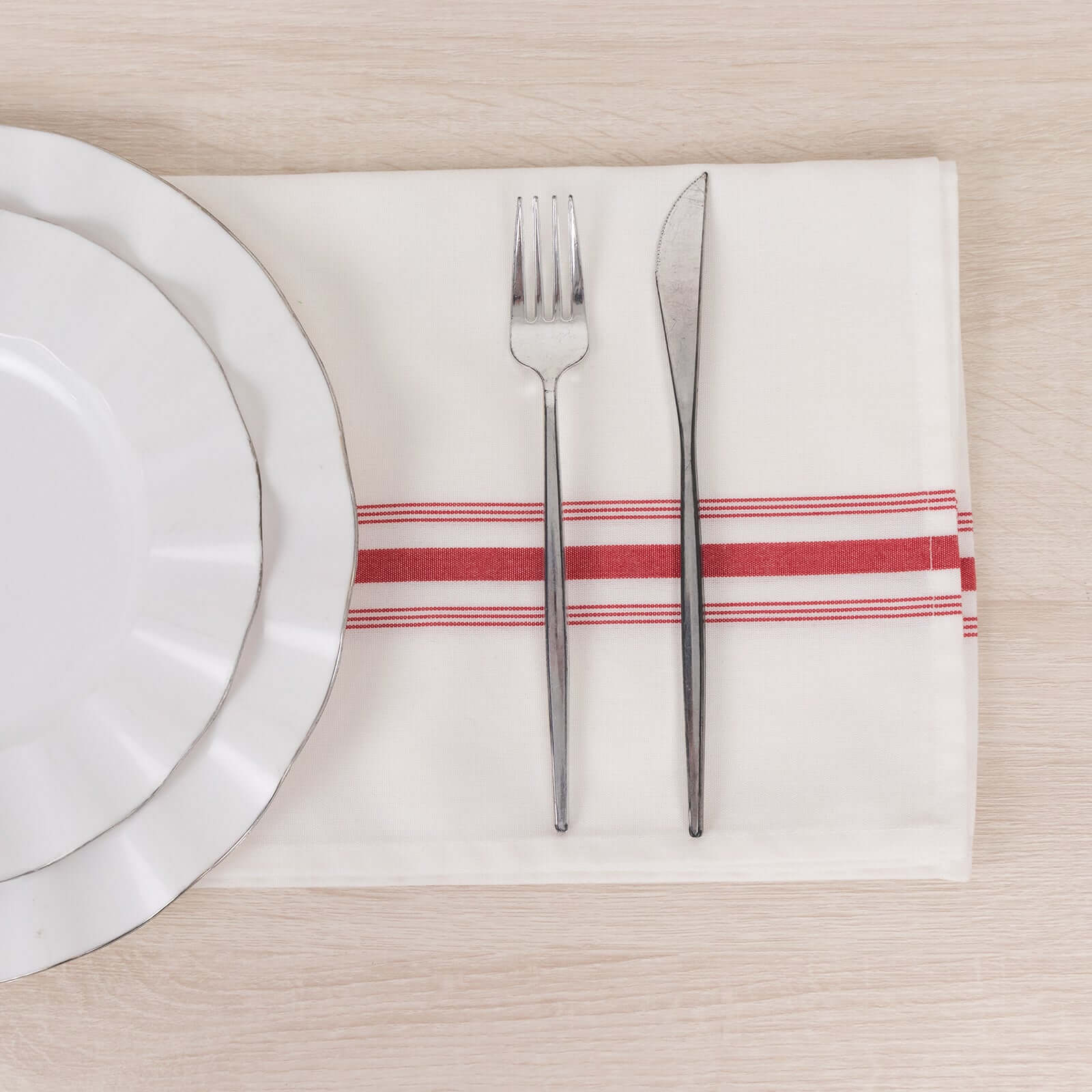 10 Pack Premium Spun Polyester Napkins 18"x22" White/Red Bistro Style - Soft & Highly Durable Dinner Napkins - Image 8