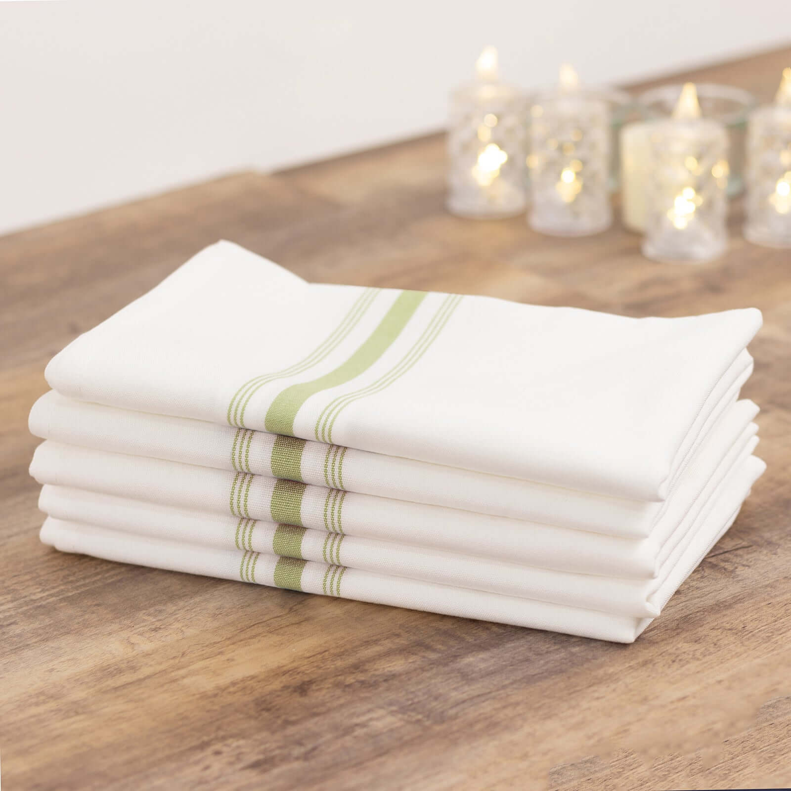 10 Pack Premium Spun Polyester Napkins 18"x22" White/Sage Green Bistro Style - Soft & Highly Durable Dinner Napkins