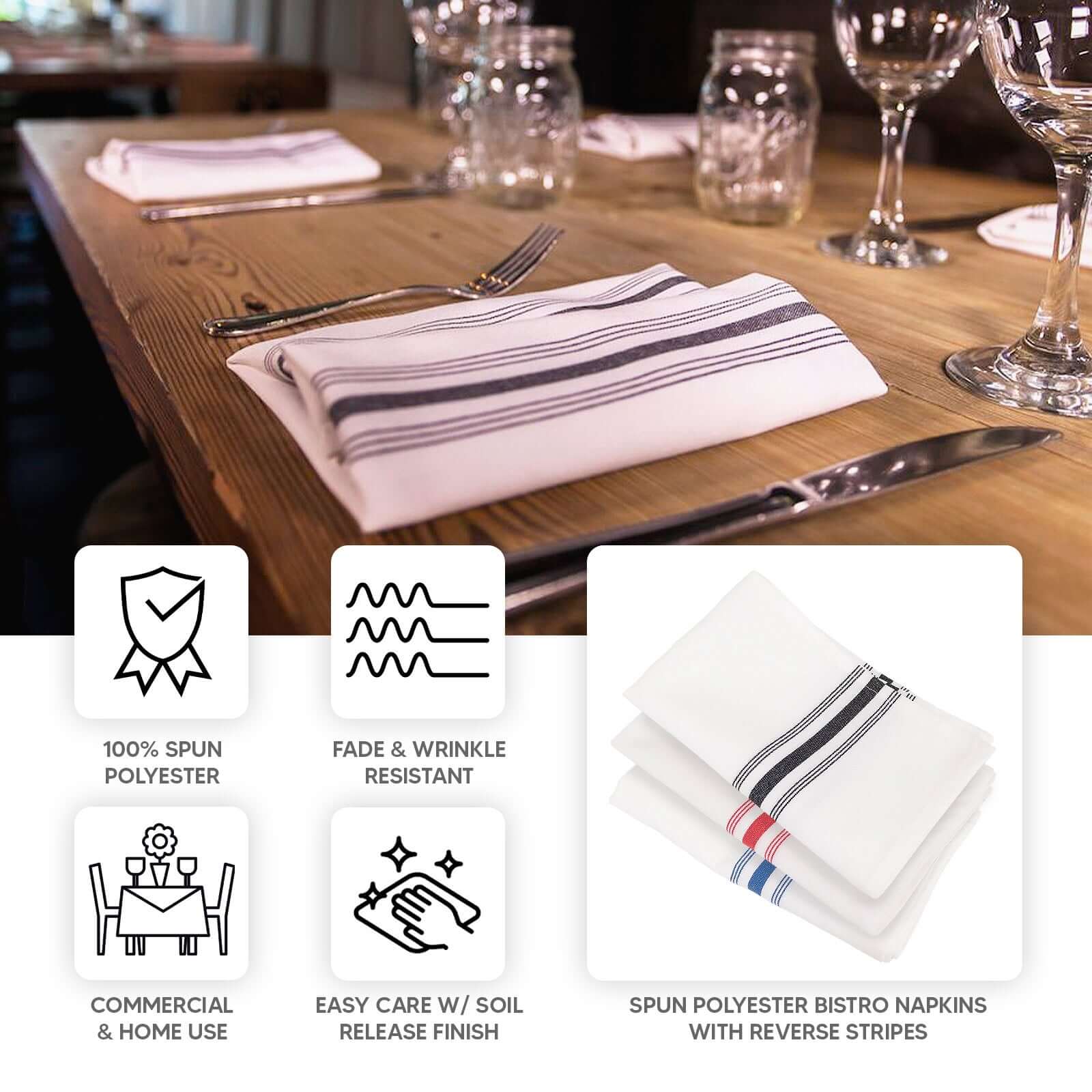 10 Pack Premium Spun Polyester Napkins 18"x22" White/Sage Green Bistro Style - Soft & Highly Durable Dinner Napkins - Image 4