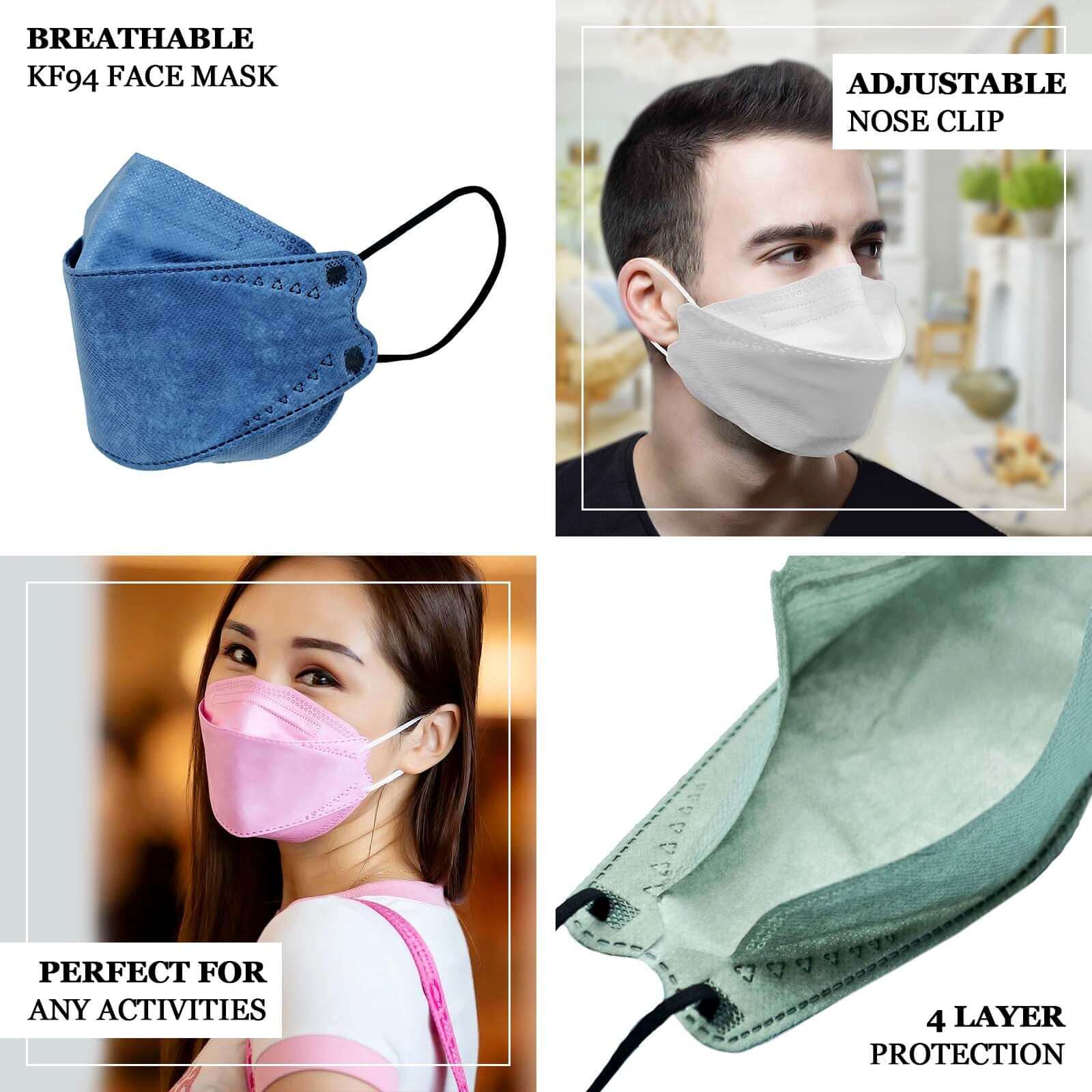 10 Pack Sage Green Breathable KF94 Face Mask, 3D Fish-Design Mouth Shields for Adult, 4-Layer Protective Face Masks with Adjustable Nose Clip - Image 4