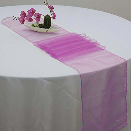 10 Pack Sheer Organza Table Runners 14"x108" Fuchsia - Lightweight Table Decor - Image 2