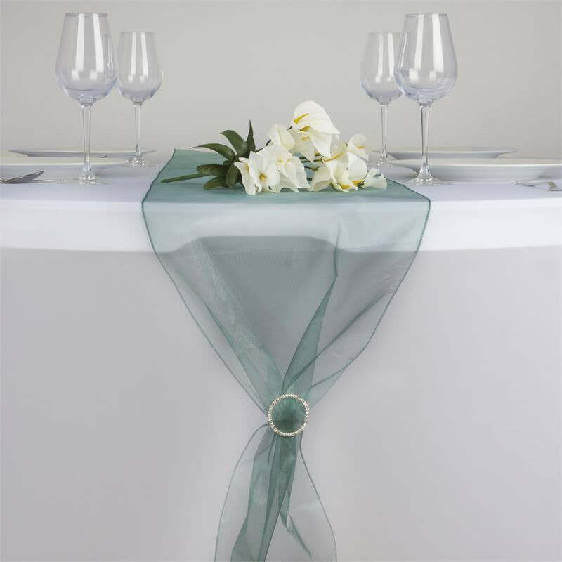 10 Pack Sheer Organza Table Runners 14"x108" Hunter Emerald Green - Lightweight Table Decor