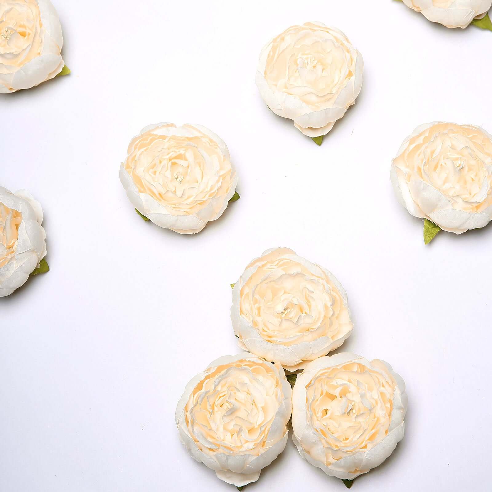 10-Pack Silk Peony Flower Heads 3" Beige - Realistic Faux Craft Flowers for Wedding Bouquets Centerpieces & Decorations