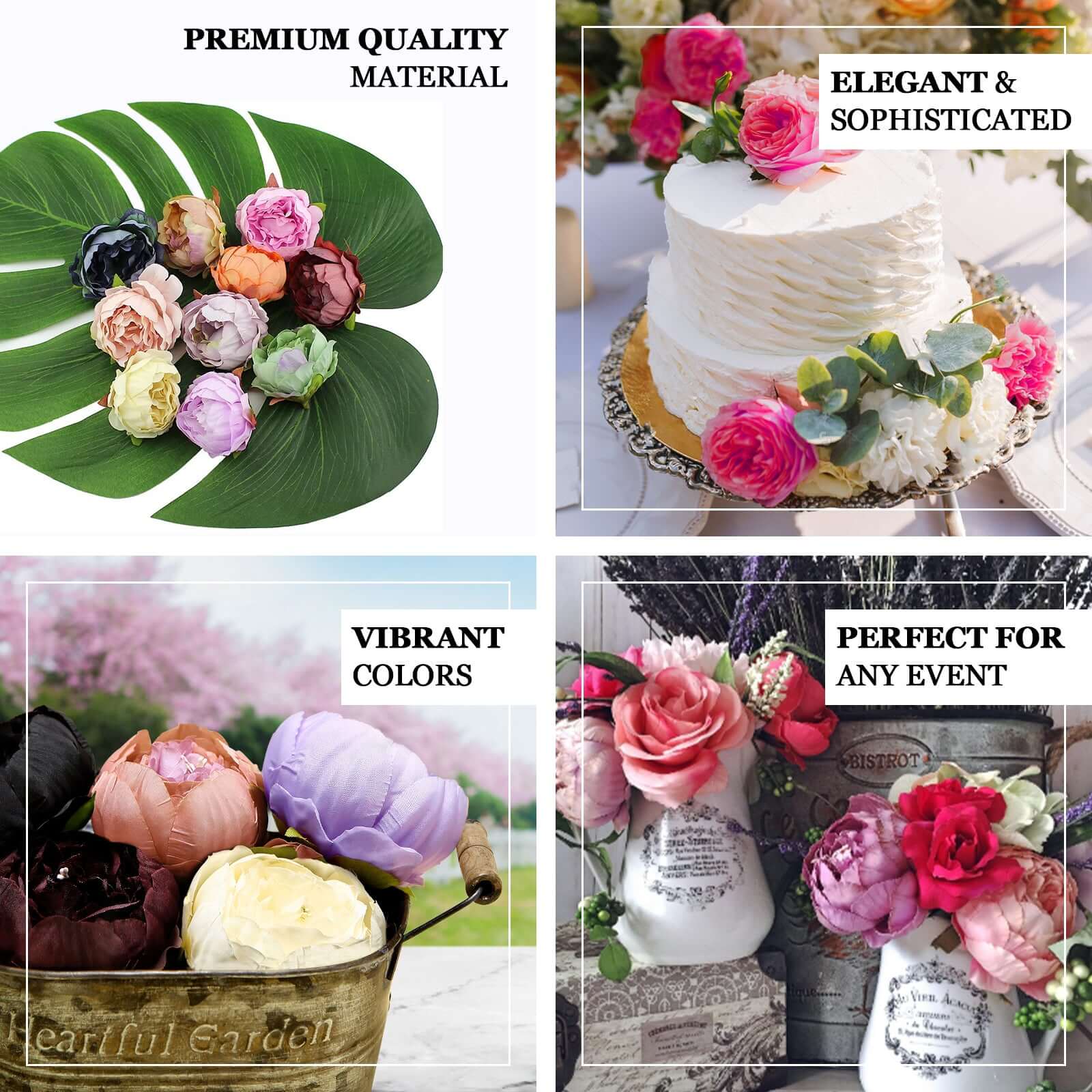 10-Pack Silk Peony Flower Heads 3" Beige - Realistic Faux Craft Flowers for Wedding Bouquets Centerpieces & Decorations - Image 4