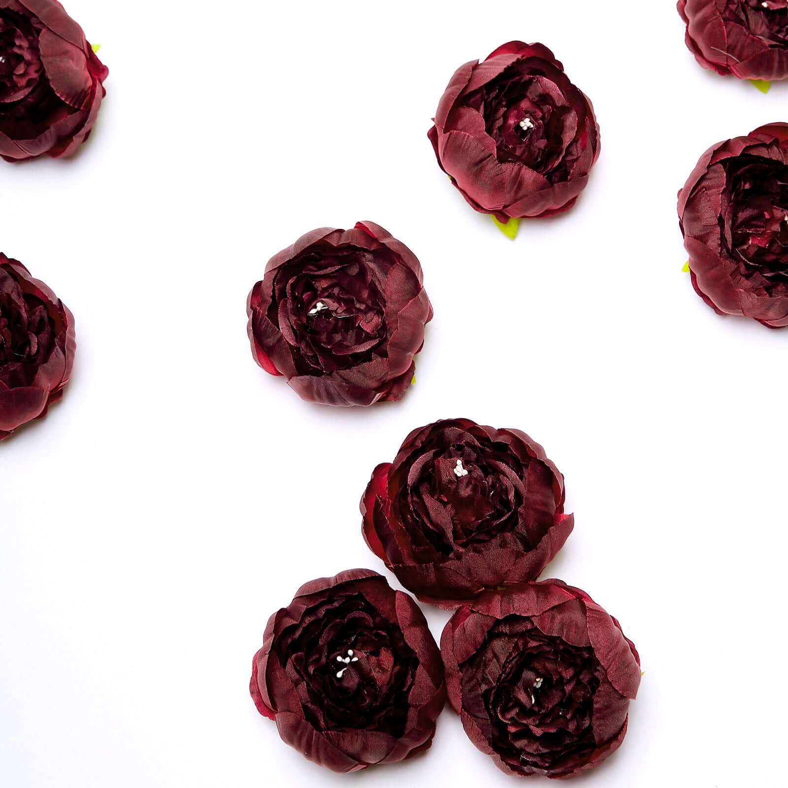 10-Pack Silk Peony Flower Heads 3" Burgundy - Realistic Faux Craft Flowers for Wedding Bouquets Centerpieces & Decorations