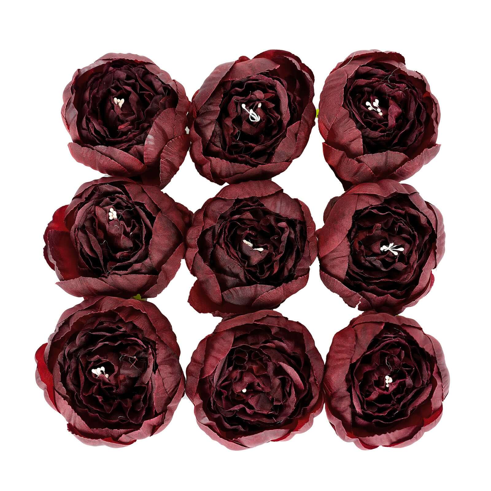 10-Pack Silk Peony Flower Heads 3" Burgundy - Realistic Faux Craft Flowers for Wedding Bouquets Centerpieces & Decorations - Image 7