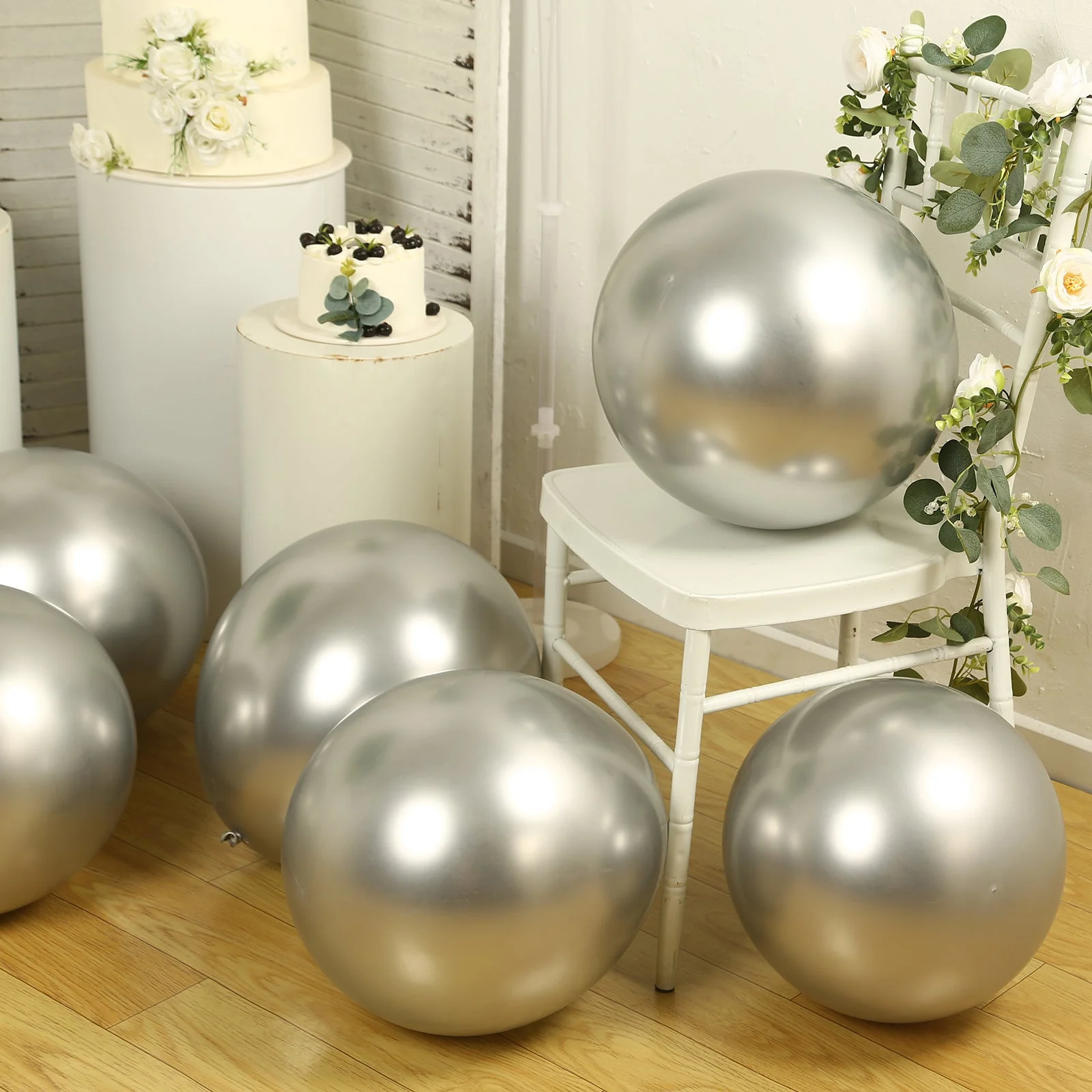 10 Pack Silver Biodegradable Balloons, Eco-friendly Thickened Extra Strong Latex Helium Party Balloons - 18" - Image 2