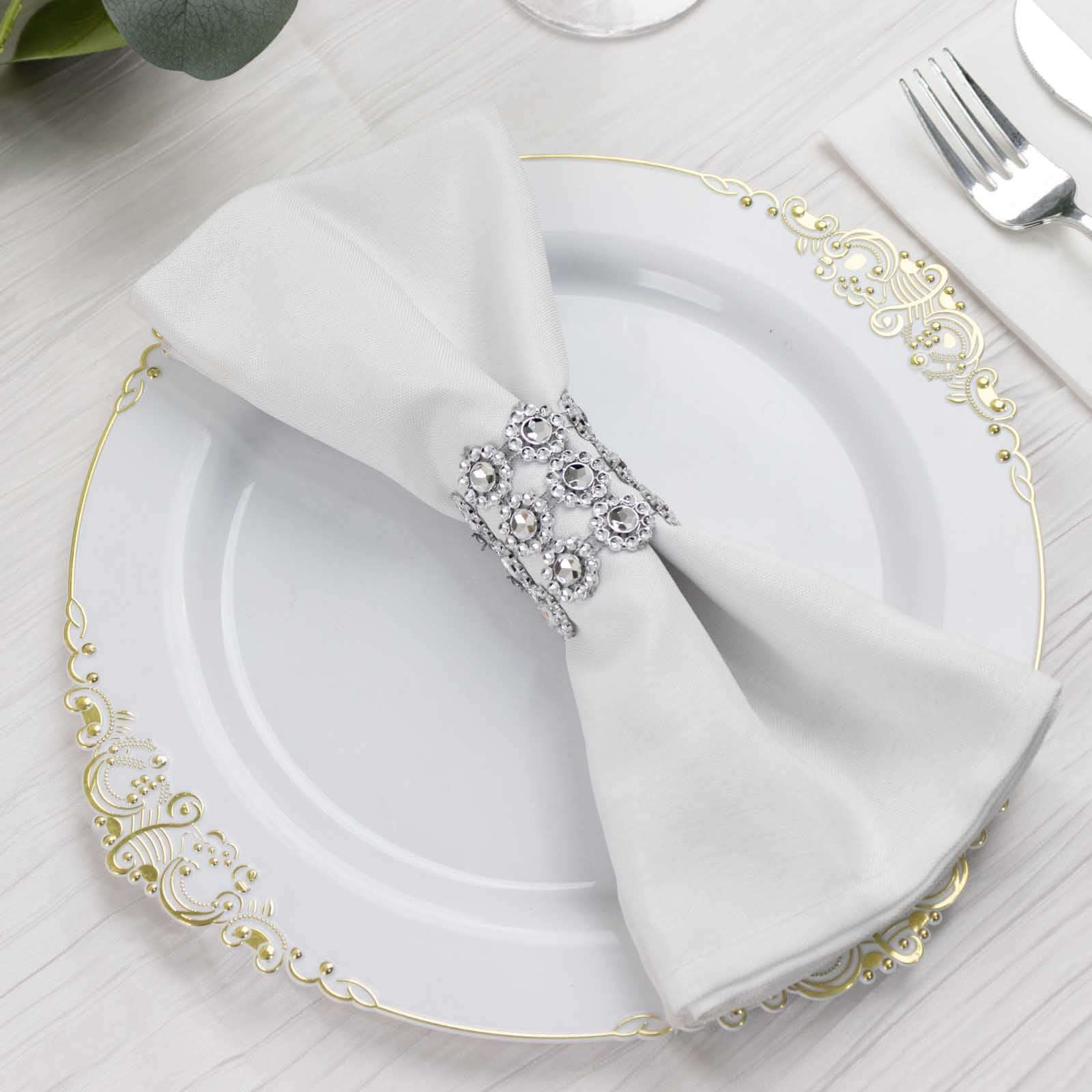 10 Pack Silver Sunflower Diamond Rhinestones Napkin Rings With Velcro, Elegant Wedding Napkin Holders - Image 8