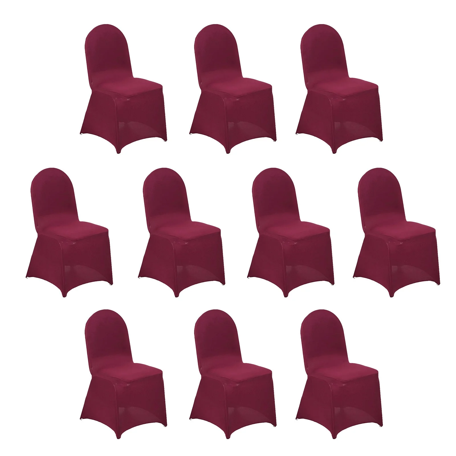 10 Pack Spandex Fitted Banquet Chair Covers Burgundy - Reusable Stretch Slip-On Slipcovers
