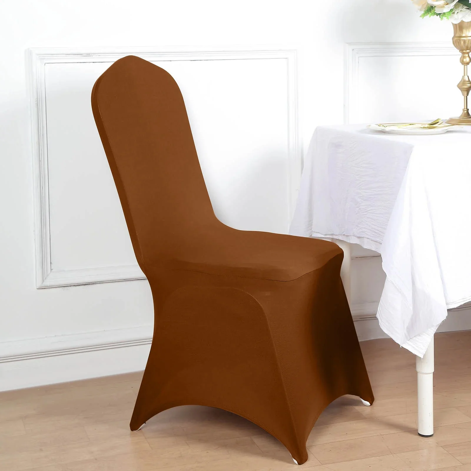 10 Pack Spandex Fitted Banquet Chair Covers Cinnamon Brown - Reusable Stretch Slip-On Slipcovers - Image 6