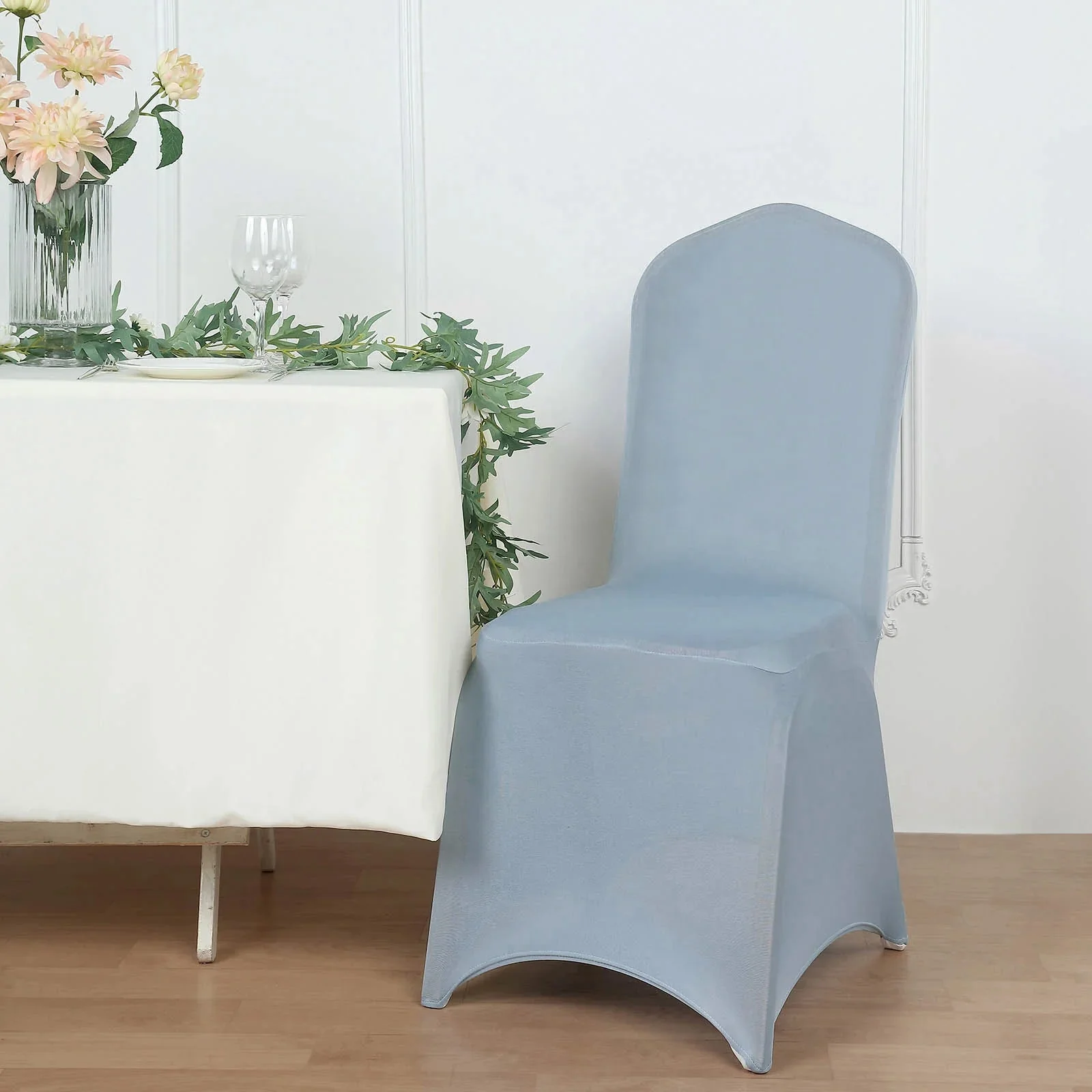 10 Pack Spandex Fitted Banquet Chair Covers Dusty Blue - Reusable Stretch Slip-On Slipcovers - Image 2