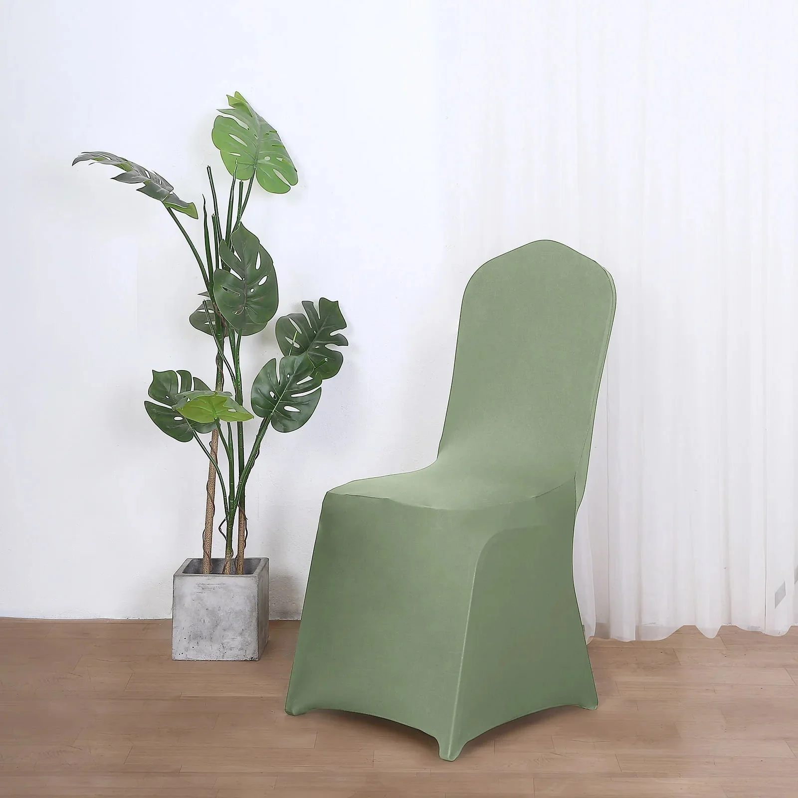 10 Pack Spandex Fitted Banquet Chair Covers Dusty Sage Green - Reusable Stretch Slip-On Slipcovers - Image 2