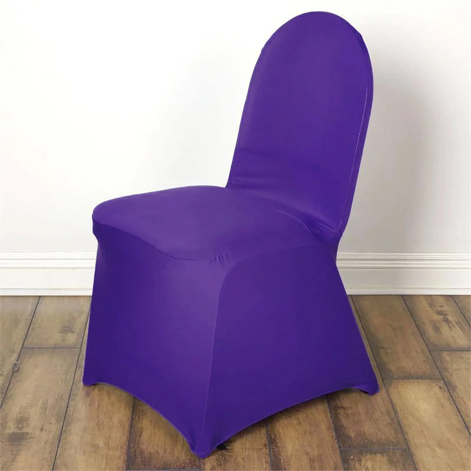 10 Pack Spandex Fitted Banquet Chair Covers Purple - Reusable Stretch Slip-On Slipcovers - Image 2