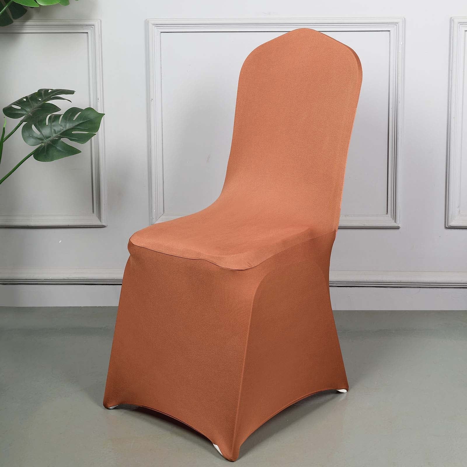 10 Pack Spandex Fitted Banquet Chair Covers Terracotta (Rust) - Reusable Stretch Slip-On Slipcovers - Image 7