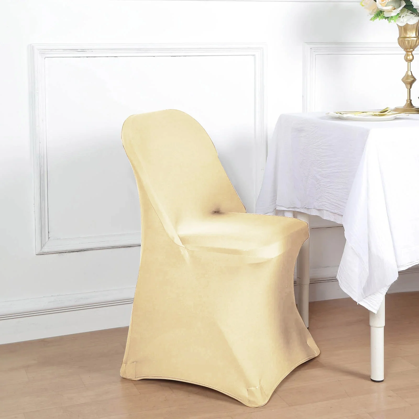 10 Pack Stretch Spandex Folding Chair Covers Champagne - 160GSM Superior Durability with a Snug Fit Slipcovers - Image 4