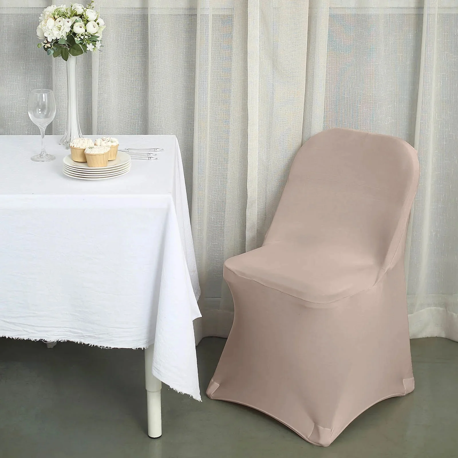 10 Pack Stretch Spandex Folding Chair Covers Nude - 160GSM Superior Durability with a Snug Fit Slipcovers - Image 4